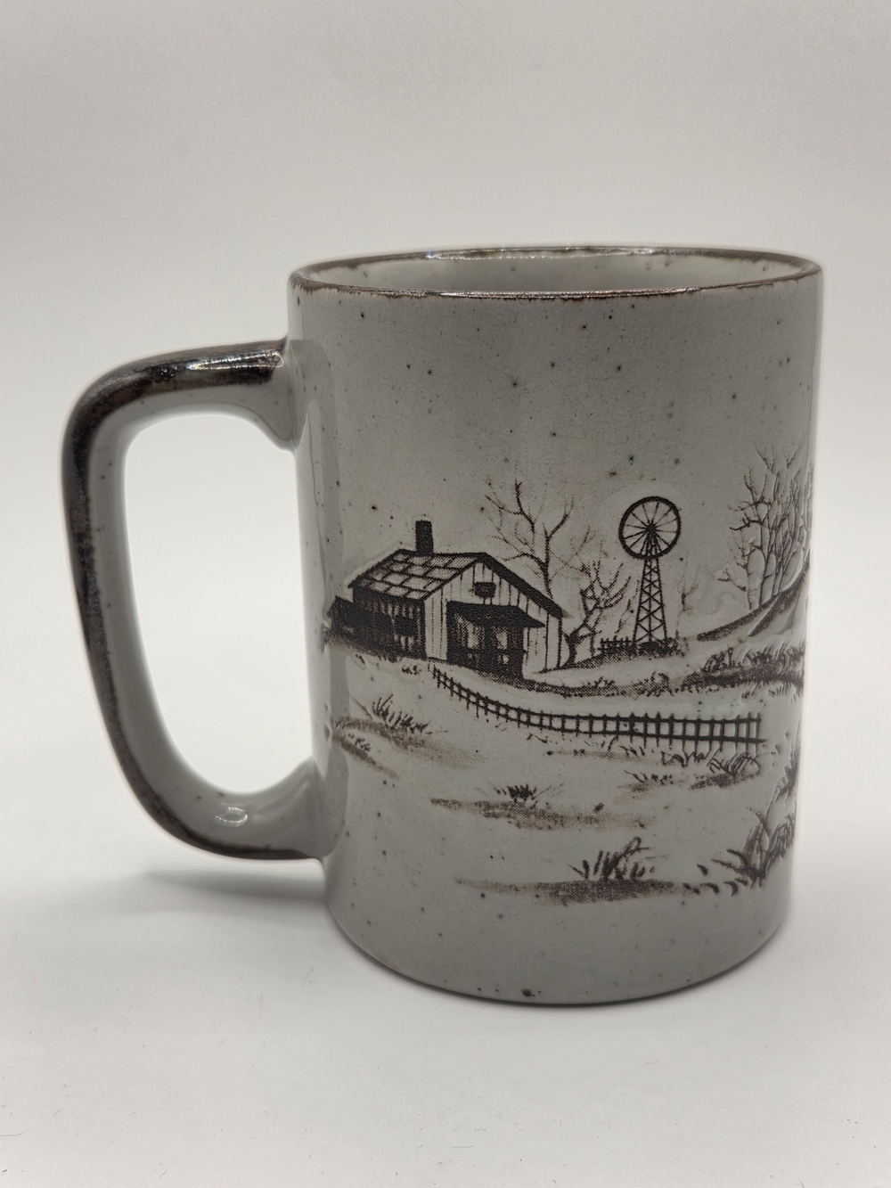 Vintage Otagiri Japan Rooster & Hen Stoneware Mug Speckled Brown Farmhouse Decor - Picture 2 of 7